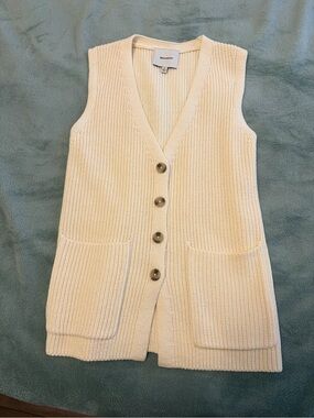 Reformation Cream Knit V-Neck Button-Front Sweater Vest